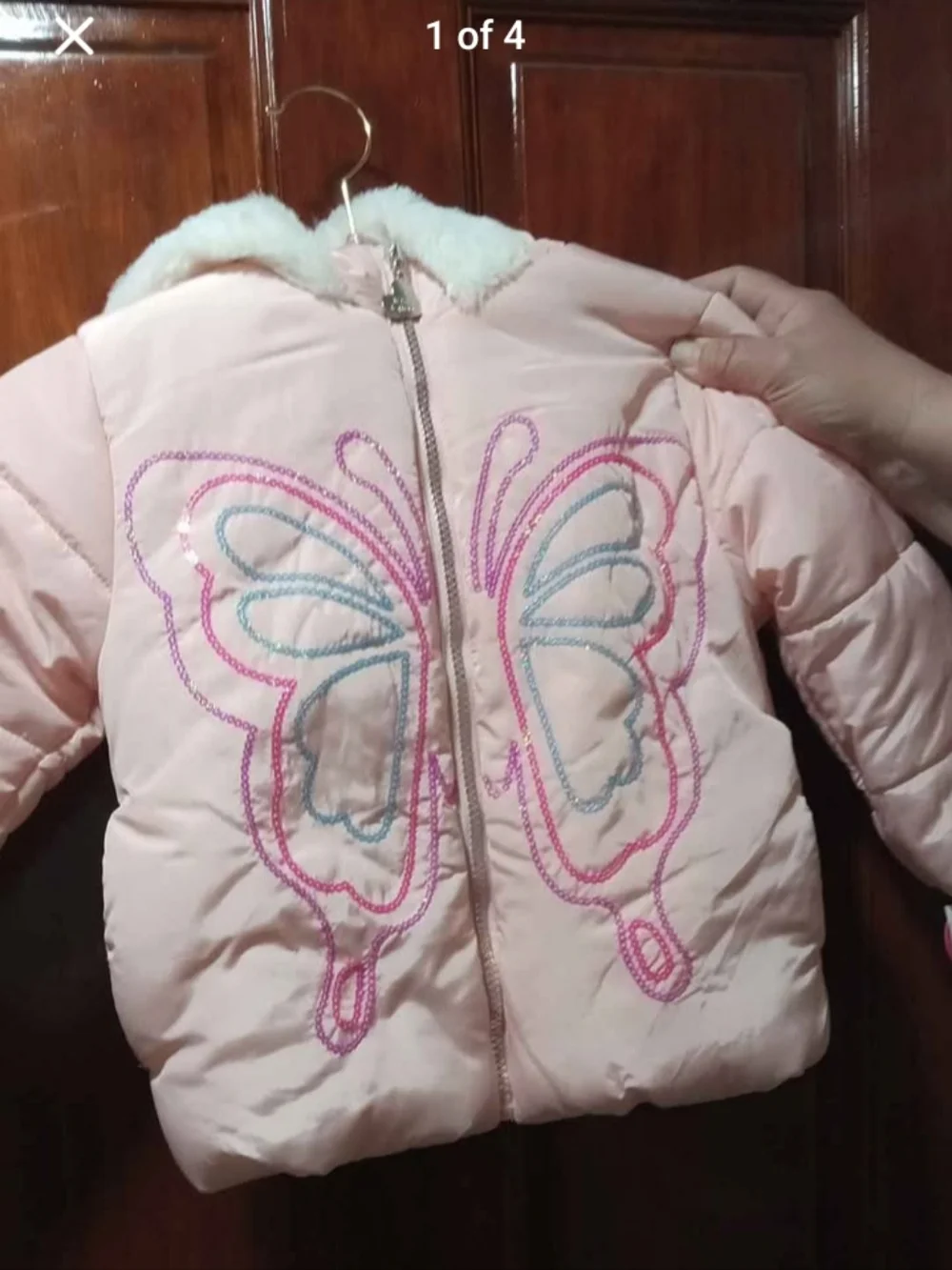 Girls Light Pink Butterfly Puffer Jacket